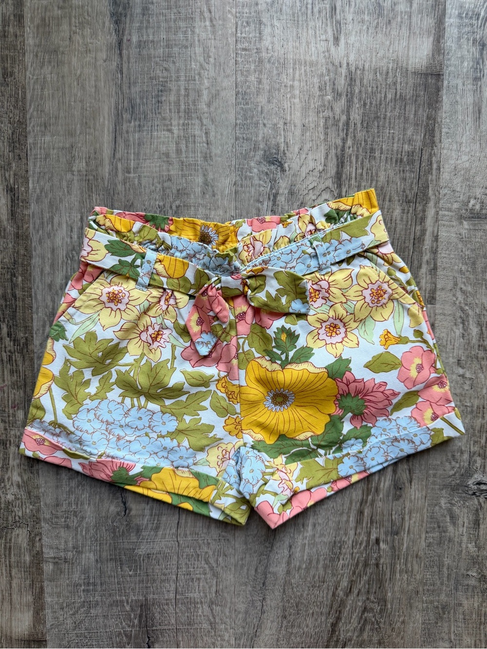 Janie and Jack Floral Tie-Waist High-Waist Shorts - Yellow, Pink & Green